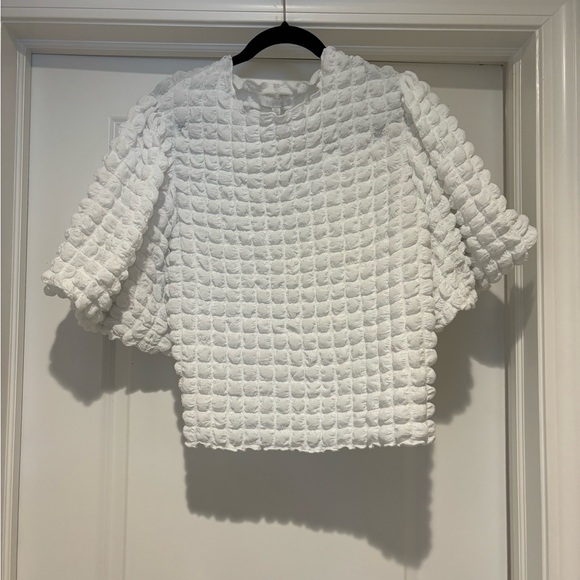 Anthropologie Tops - Anthropologie White Textured Bubble-Sleeve Top